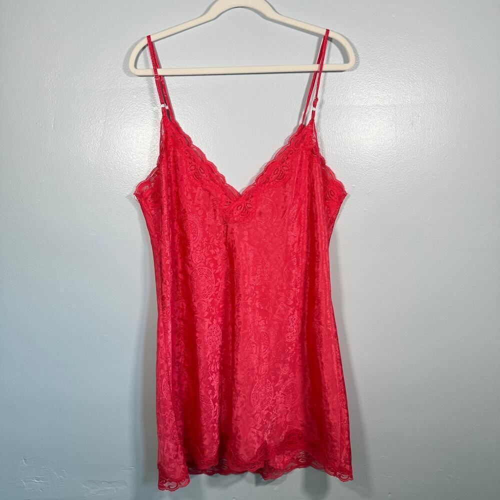 Victoria’s Secret Y2K Red Pink Lace Trim Slip Dress Size L Valentine’s Day